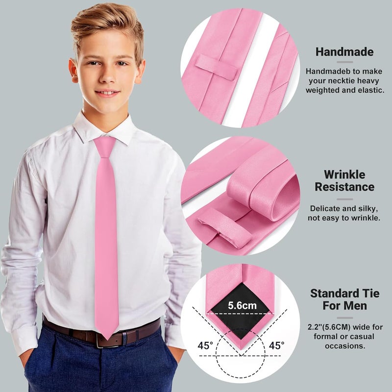 Junmaxroad Store Boys Black Tie Satin Solid Color Necktie for Teen Wedding School Graduation with Gift Box - Image 4
